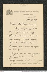 Nachlass Franz Steindachner, Brief von G. A. Boulenger an Franz Steindachner (30.07.1909), Inv.Nr. 49.01, Seite 1